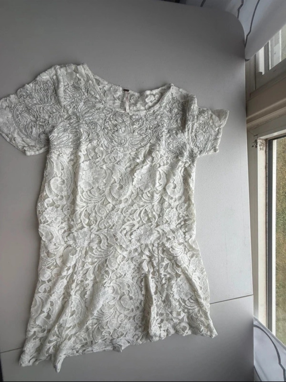 Free People Cream Lace Short Sleeve Mini Dress